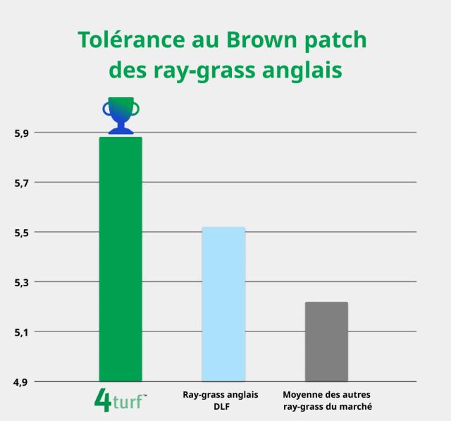 Résultats d'analyse montrant le score moyen de la résistance au Brown Patch des variétés de ray-grass anglais.